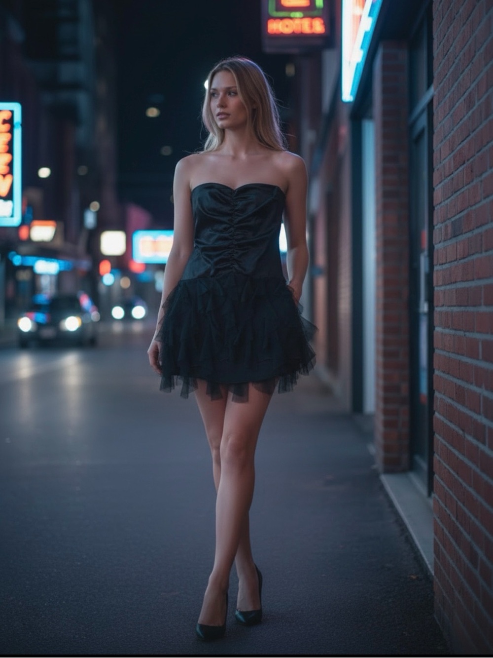 Jessica McClintock Gunne Sax strapless Black Ruffle Tulle Cocktail Dress 9/10